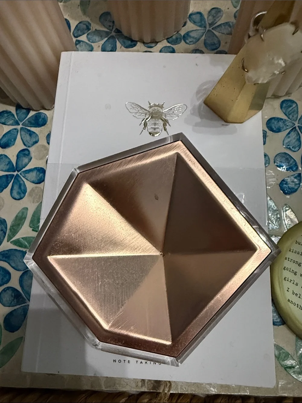 Kendra Scott Rose Gold Color Geometric Faceted Ring Dish Clear Acrylic Base